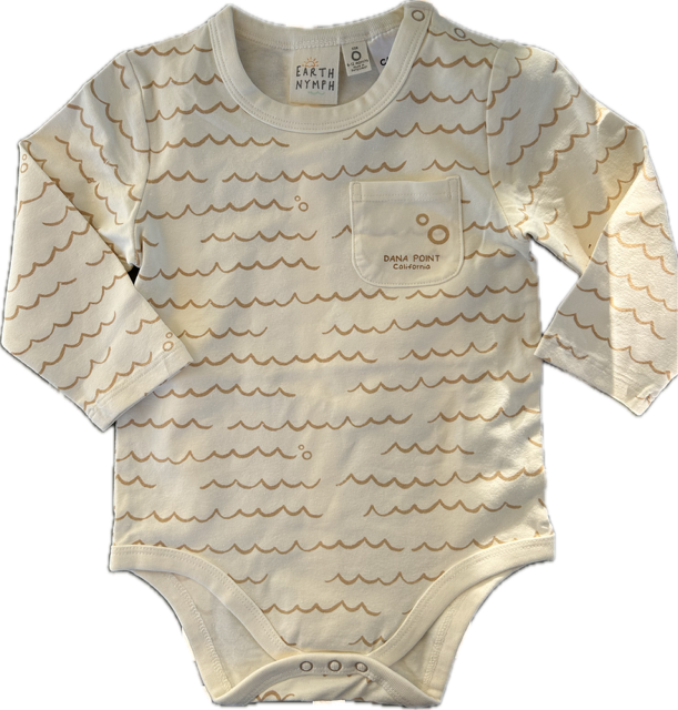 Waves L/S Romper Onesie- Ivory/Stone