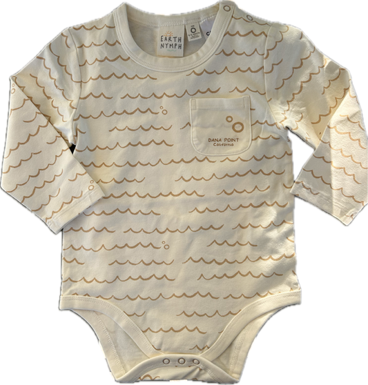 Waves L/S Romper Onesie- Ivory/Stone