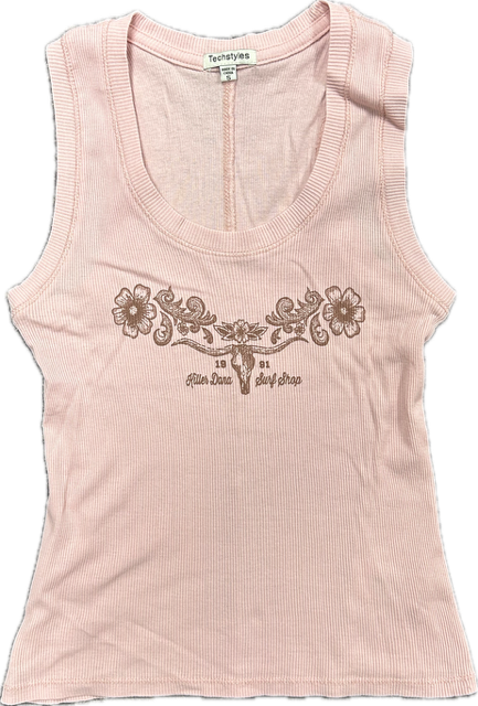 KD Yoked Medallion Ribbed Tank - Pink