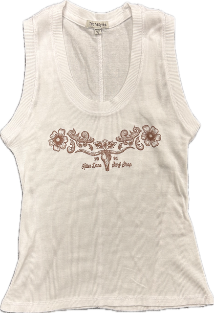 KD Yoked Medallion Ribbed Tank - White