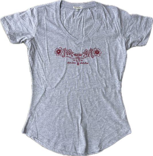 Yoked Medallion V-Neck S/S Tee - Grey