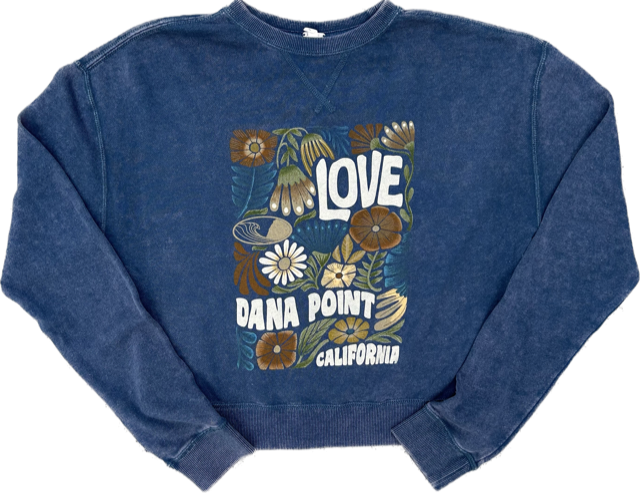 Love, Dana Point California Raw Edge Fleece Crew Blue