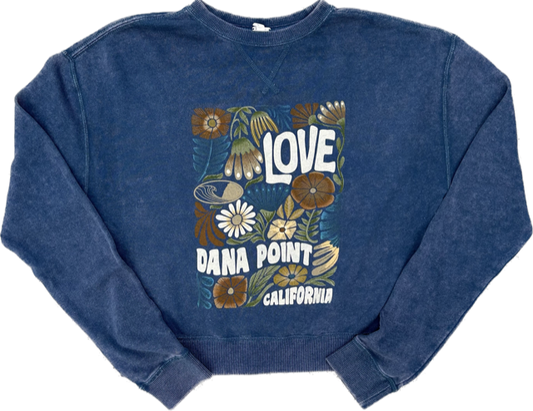 Love, Dana Point California Raw Edge Fleece Crew Blue