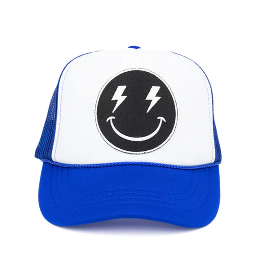 Local Beach Kids Bolt Smiley Face Trucker Hat Royal Blue