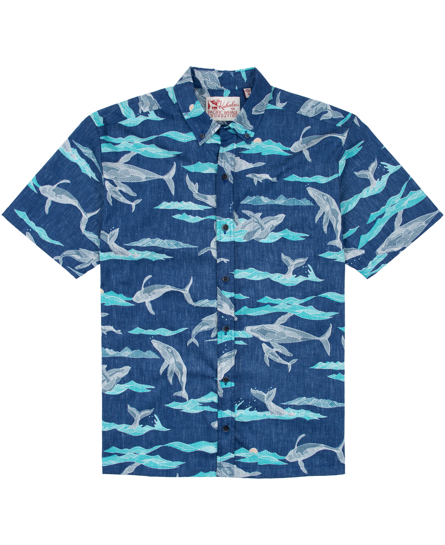 Kahala Pacific Whale SS Shirt - Navy