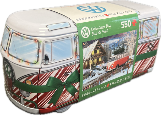 VW Bus Tin with Christmas 550 Piece Puzzle