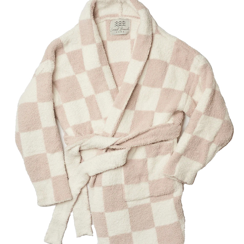 Local Beach Luxe Checker Robe - Sand/Cream