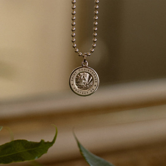 St. Christopher Necklace - Silver/White