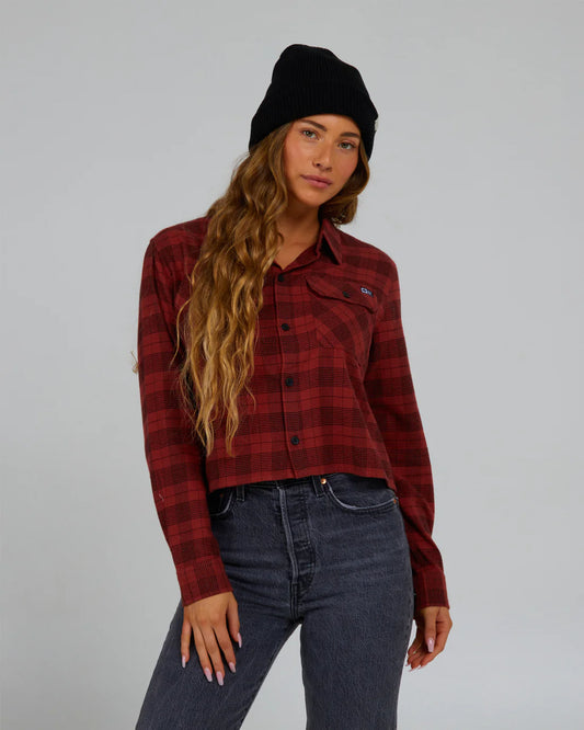 Salty Crew Stay Golden Crop Flannel - Red